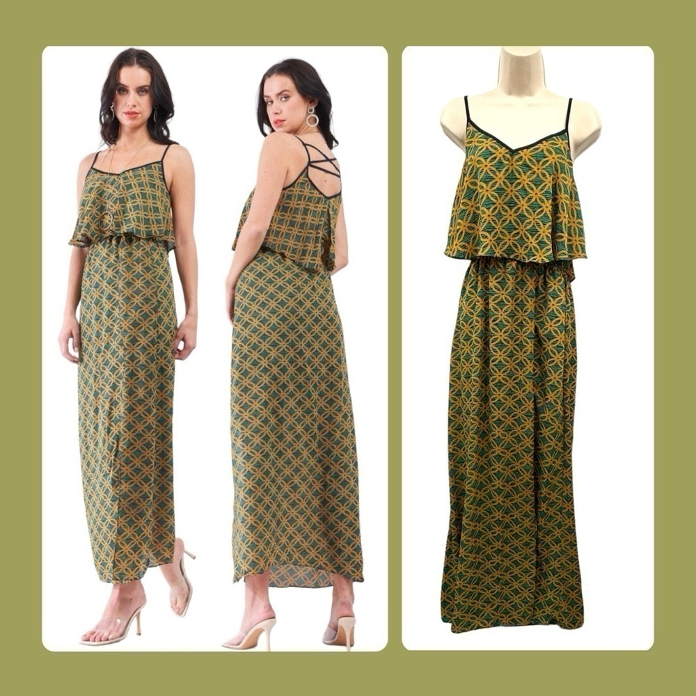Sugarlips Maxi Dress Green & Gold Print Size L